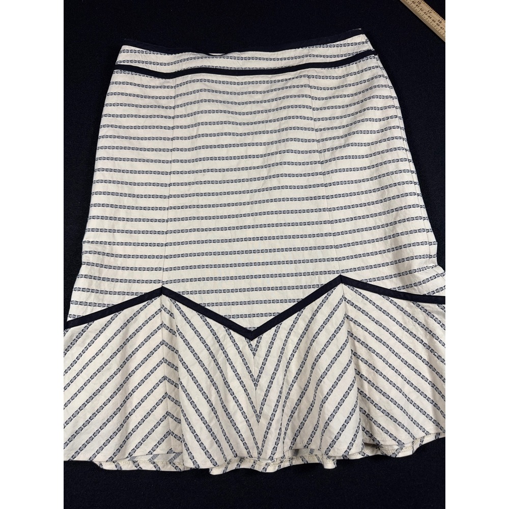 Nanette Lepore Womens Size 12 Striped Flounce Hem Skirt Navy Cream Cotton USA